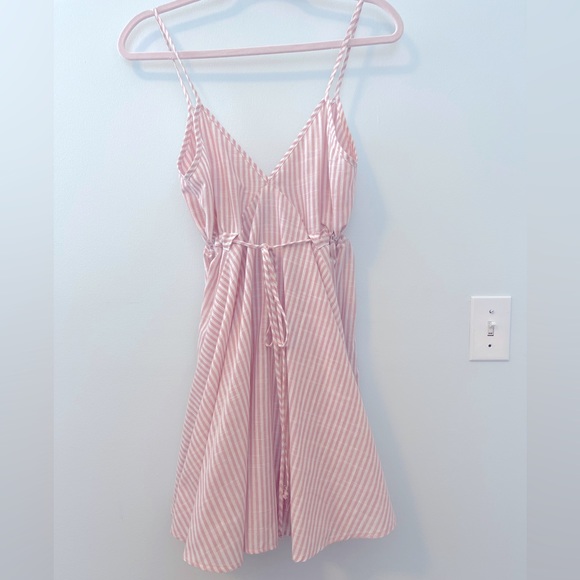 Revolve x Riller & Fount Kally Spaghetti Strap Pink & White Striped Mini XS - Picture 3 of 7